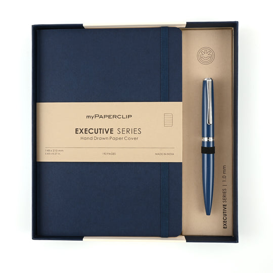 myPAPERCLIP Gift Set - Classic Blue Ball Pen with Executive Series Blue A5 Notebook
