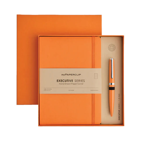 myPAPERCLIP Gift Set - Classic Orange Ball Pen with Executive Series Orange A5 Notebook