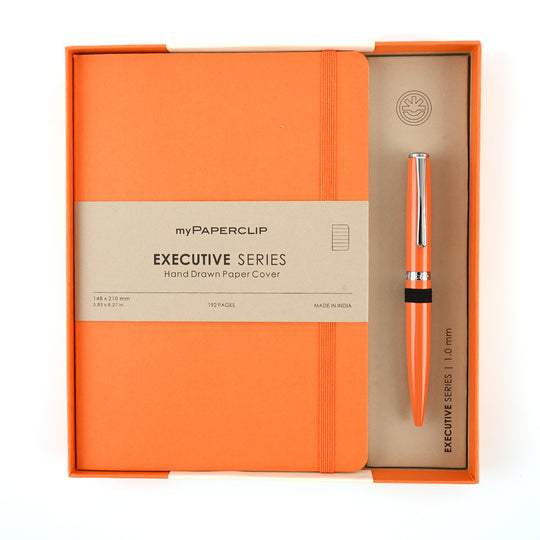 myPAPERCLIP Gift Set - Classic Orange Ball Pen with Executive Series Orange A5 Notebook