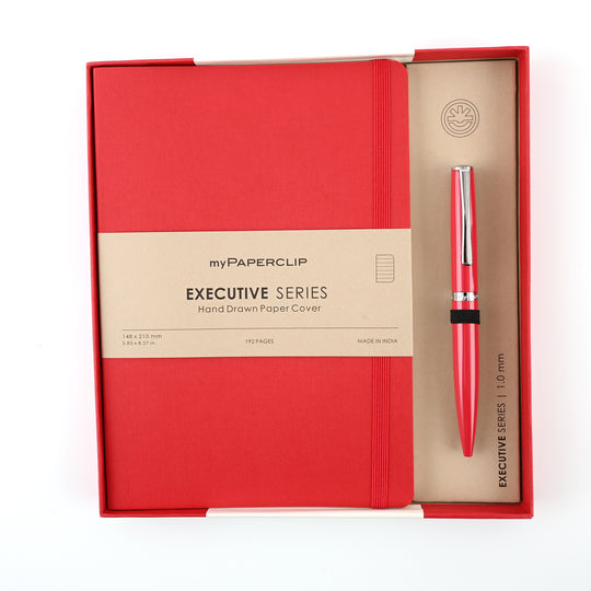 myPAPERCLIP Gift Set - Classic Red Ball Pen with Executive Series Red A5 Notebook