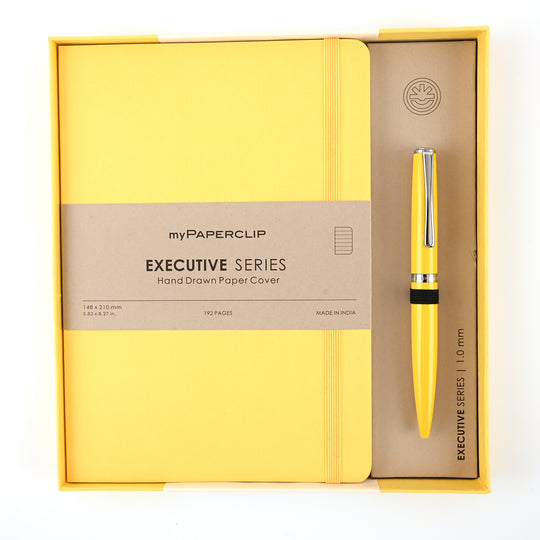 myPAPERCLIP Gift Set - Classic Yellow Ball Pen with Executive Series Yellow A5 Notebook
