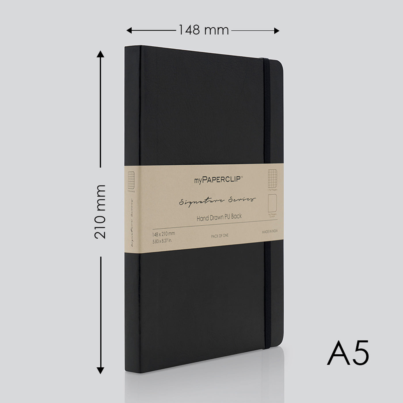 myPAPERCLIP Signature Series Soft Cover Notebook - Black - A5 - Squared