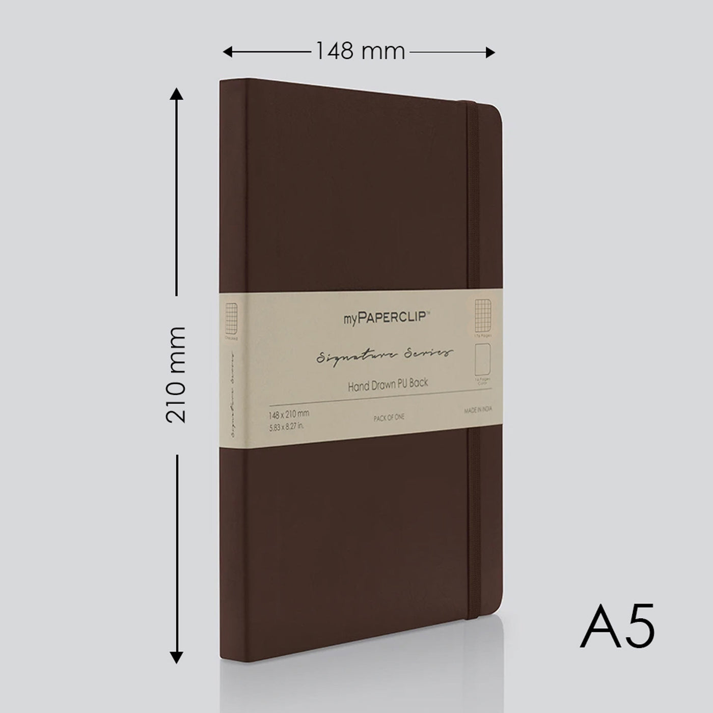 myPAPERCLIP Signature Series Soft Cover Notebook - Brown - A5 - Squared