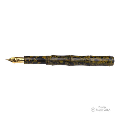 Ranga Thin Bamboo Regular Ebonite Fountain Pen, Yellow Ripple - Steel Nib
