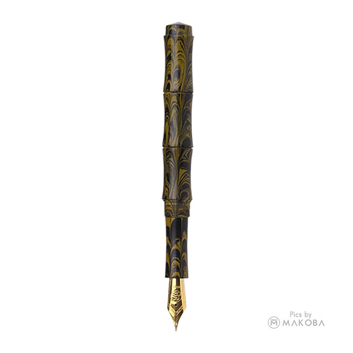 Ranga Thin Bamboo Regular Ebonite Fountain Pen, Yellow Ripple - Steel Nib