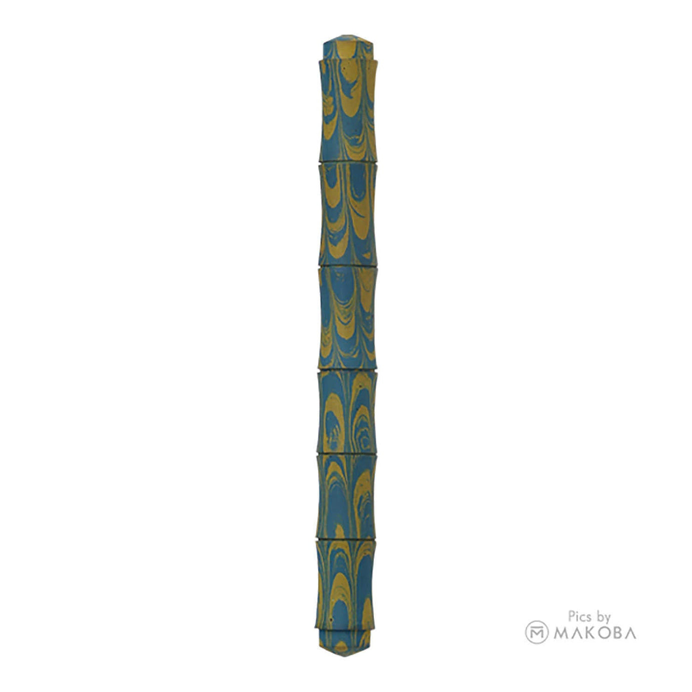 Ranga Thin Bamboo Regular Ebonite Fountain Pen, Matte Blue Yellow Ripple - Steel Nib