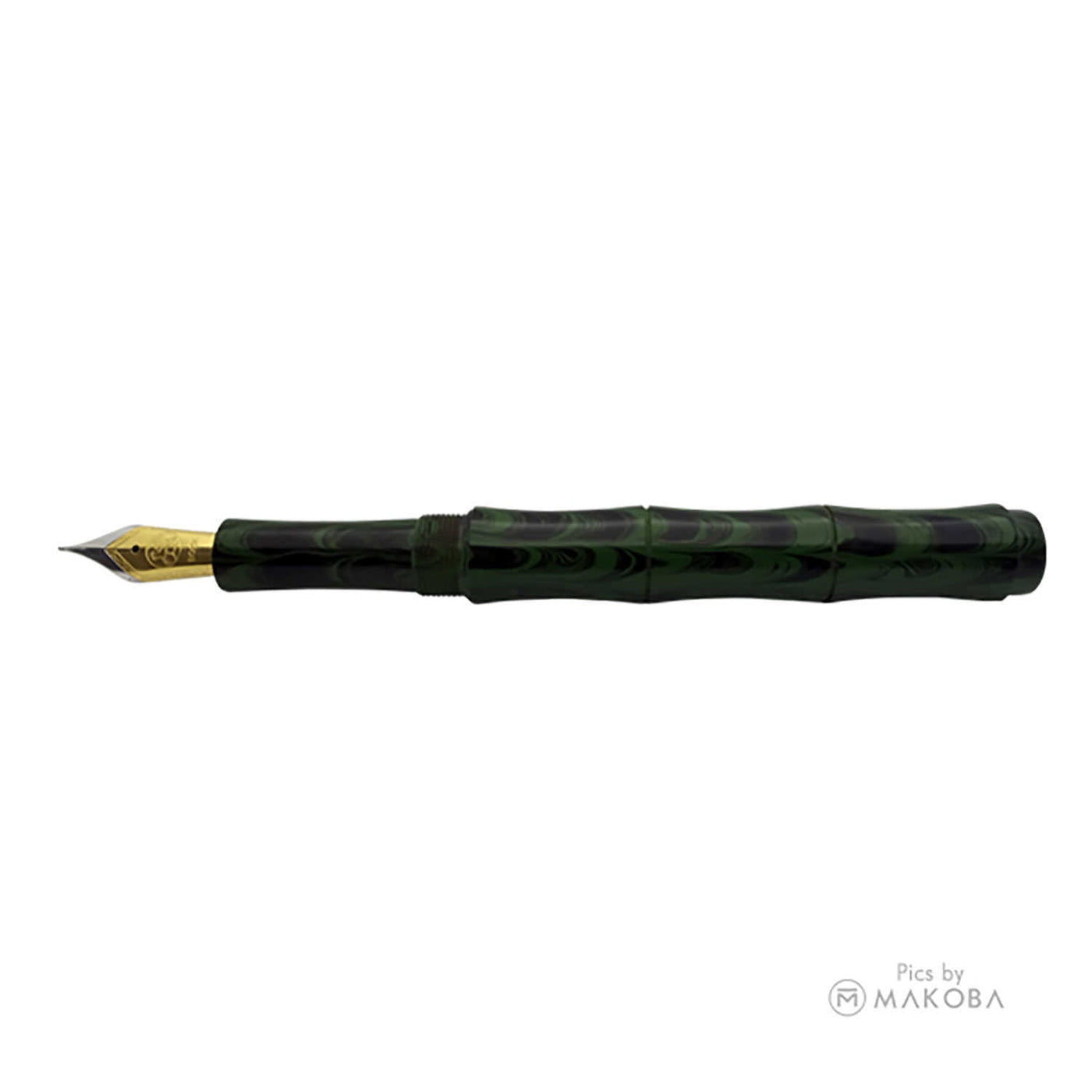 Ranga Thin Bamboo Regular Ebonite Fountain Pen Parrot Green Ripple 2