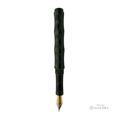 Ranga Thin Bamboo Regular Ebonite Fountain Pen Parrot Green Ripple 3