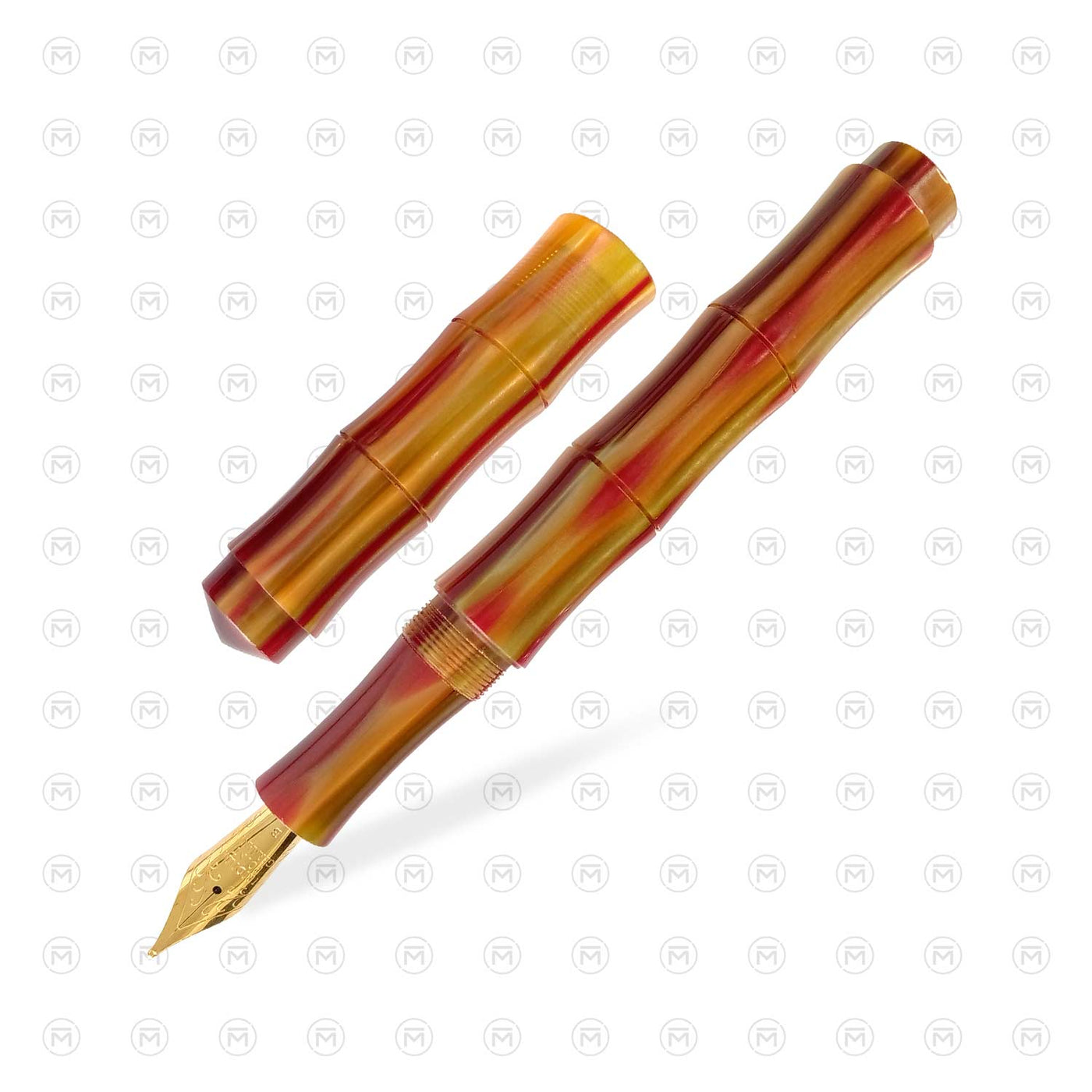Ranga Bamboo Premium Acrylic Fountain Pen Brown Red Stripes Steel Nib 1