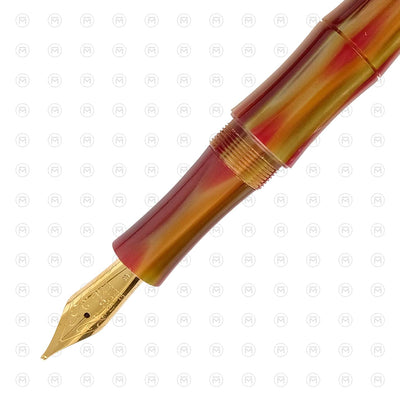 Ranga Bamboo Premium Acrylic Fountain Pen Brown Red Stripes Steel Nib 2