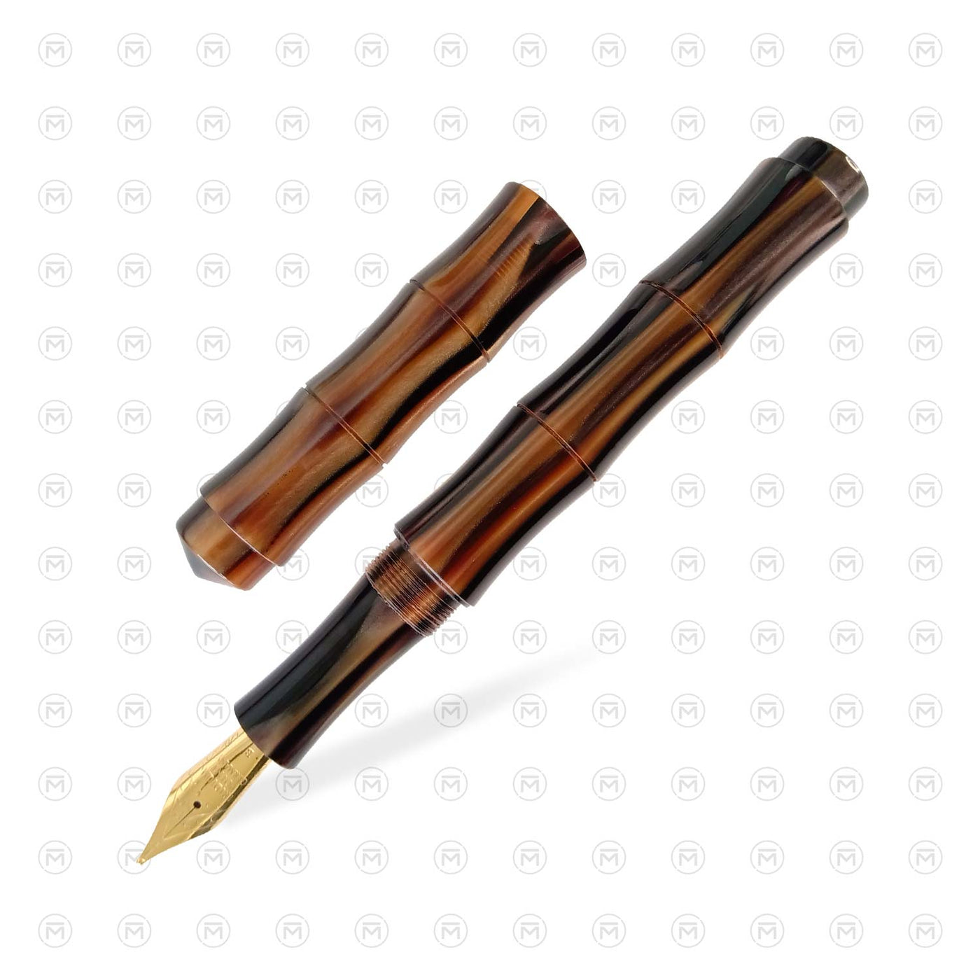 Ranga Bamboo Premium Acrylic Fountain Pen Brown Stripes Steel Nib 1