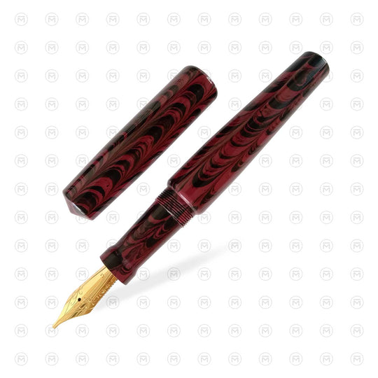 Ranga Abhimanyu Regular Ebonite Fountain Pen, Red Ripple - Steel Nib