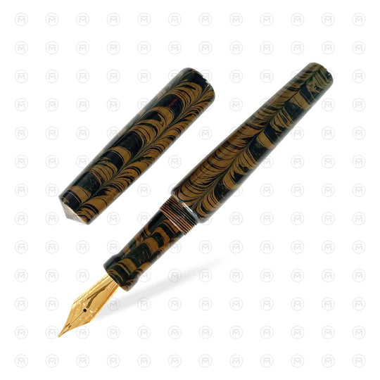 Ranga Abhimanyu Regular Ebonite Fountain Pen, Khaki-Bluish Black Ripple - Steel Nib