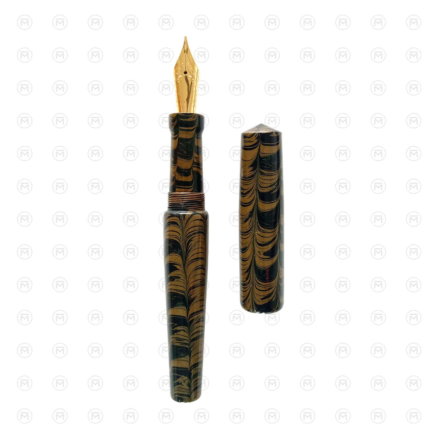 Ranga Abhimanyu Regular Ebonite Fountain Pen Khaki Bluish Black Ripple 4
