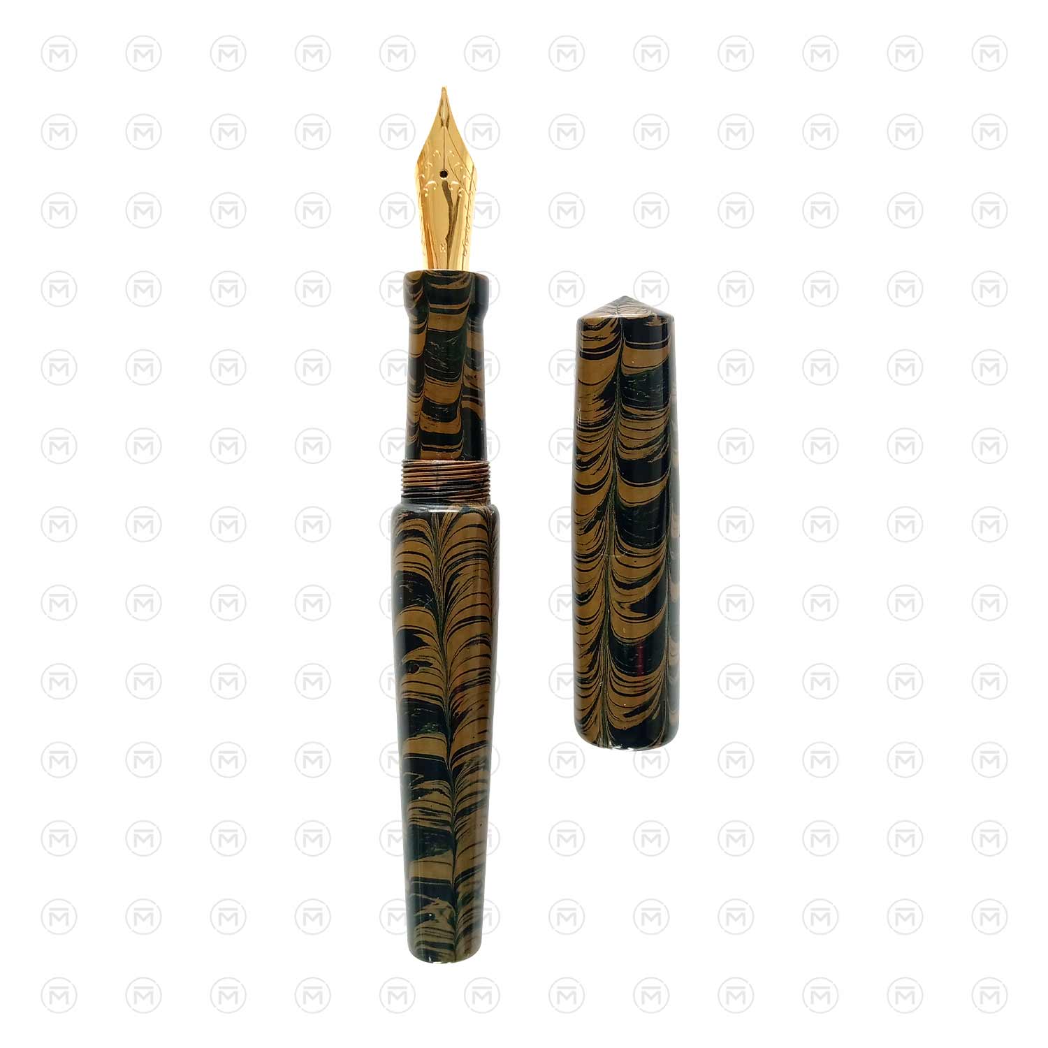 Ranga Abhimanyu Regular Ebonite Fountain Pen, Khaki-Bluish Black Rippl ...