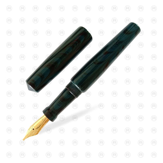 Ranga Abhimanyu Regular Ebonite Fountain Pen, Teal Blue Black Ripple - Steel Nib