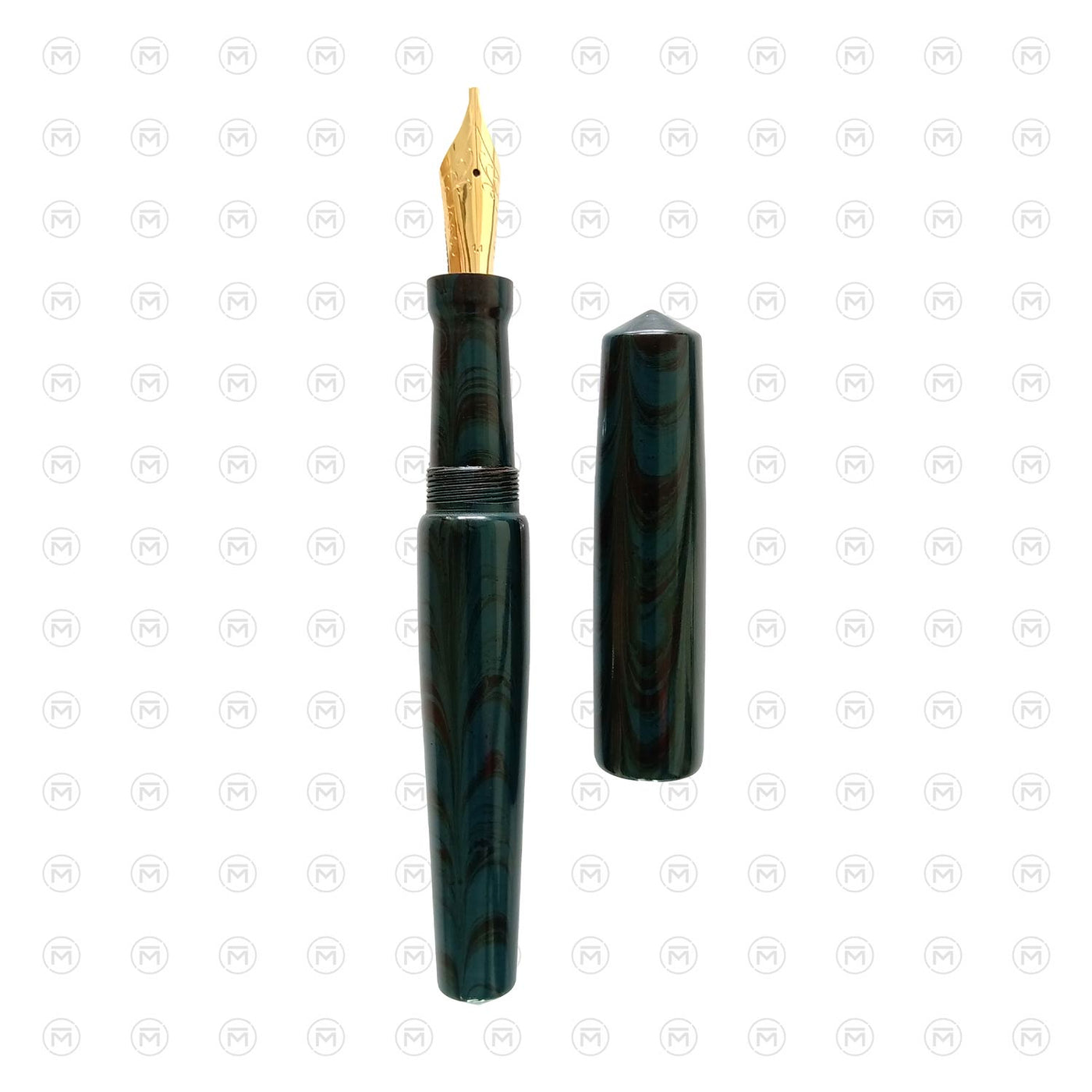 Ranga Abhimanyu Regular Ebonite Fountain Pen Teal Blue Black Ripple 3