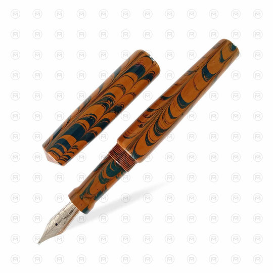Ranga Abhimanyu Regular Ebonite Fountain Pen, Teal Blue Orange Ripple - Steel Nib