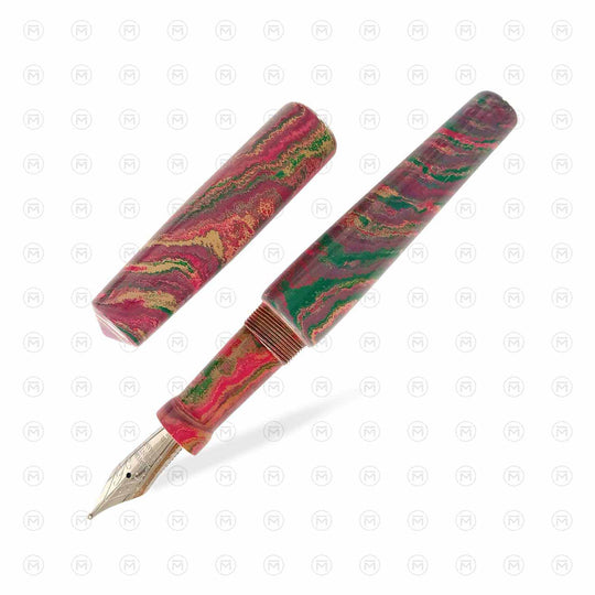 Ranga Abhimanyu Premium Ebonite Fountain Pen, Pink Red Green - Steel Nib