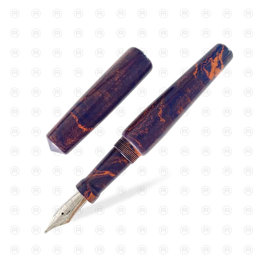 Ranga Abhimanyu Premium Ebonite Fountain Pen, Blue Orange - Steel Nib