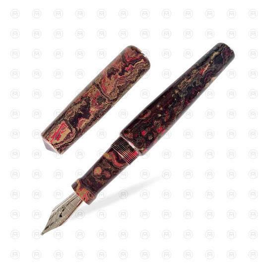 Ranga Abhimanyu Premium Ebonite Fountain Pen, Grey Red Cream - Steel Nib