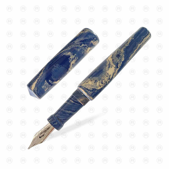 Ranga Abhimanyu Premium Ebonite Fountain Pen, Blue White - Steel Nib