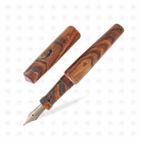 Ranga Abhimanyu Premium Ebonite Fountain Pen, Blue White Green Orange - Steel Nib