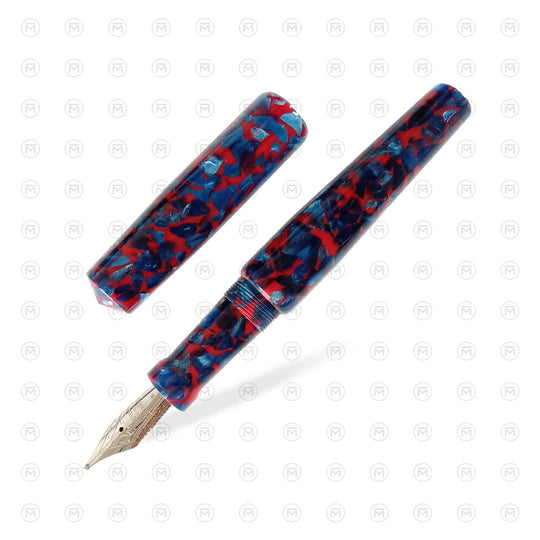 Ranga Abhimanyu Premium Acrylic Fountain Pen, Blue Red Cracked Ice - Steel Nib