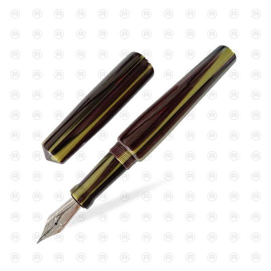 Ranga Abhimanyu Premium Acrylic Fountain Pen, Olive Black Stripes - Steel Nib