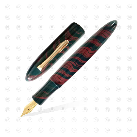 Ranga Pens Splendour Torpedo Regular Ebonite Fountain Pen, Blue Burgundy - Steel Nib