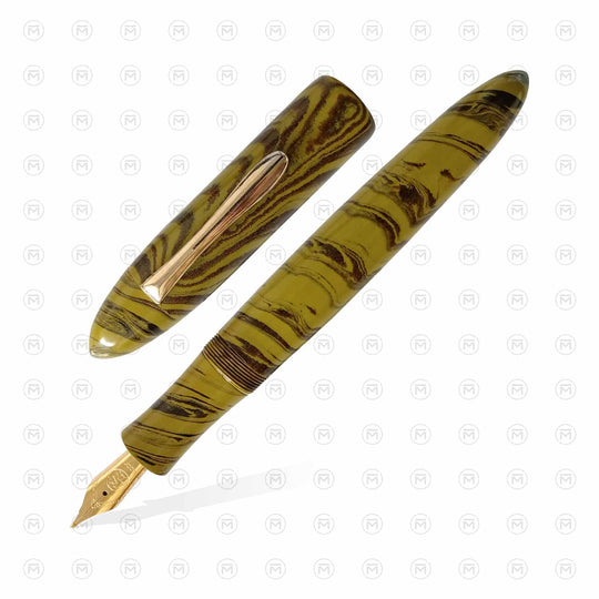 Ranga Pens Splendour Torpedo Regular Ebonite Fountain Pen, Yellow Shimmer - Steel Nib