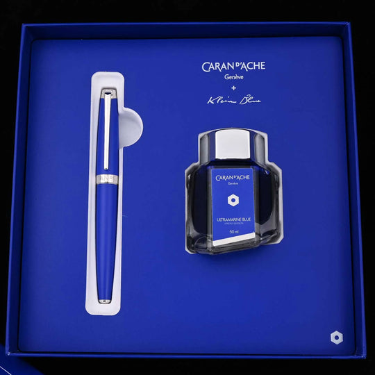 Caran D' Ache Leman Thick Fountain Pen, Klein Blue - 18K Gold Nib