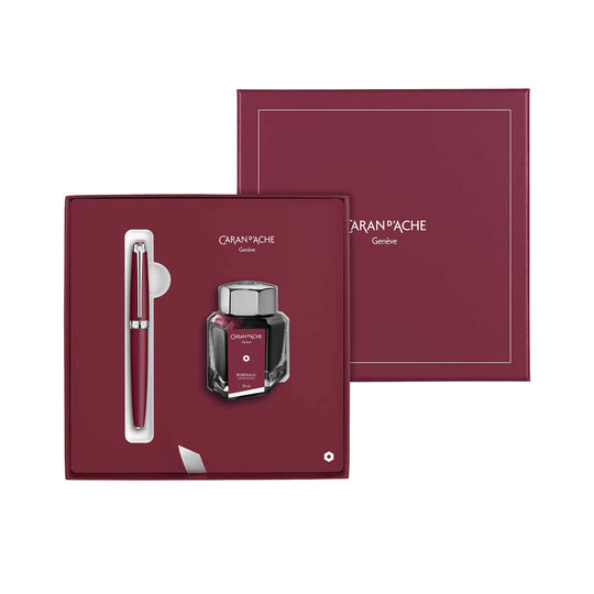 Caran d'Ache Leman Fountain Pen with Ink Bottle - Burgundy