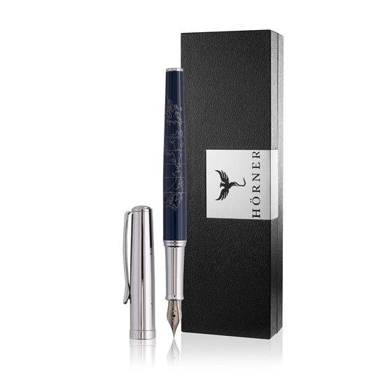 Horner Terra Fountain Pen, Blue Chrome - Steel Nib