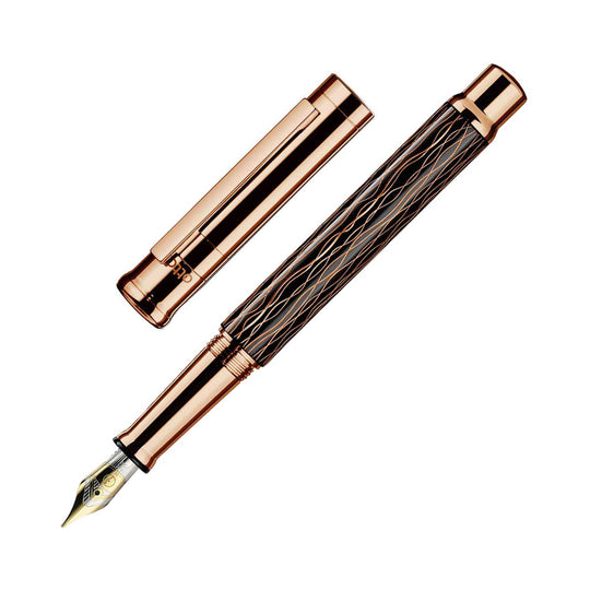 Otto Hutt Design 04 Fountain Pen, Grooved Black Rose Gold - 18K Gold Nib